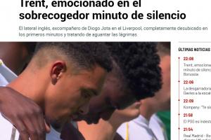 马卡报：皇马赛前默哀仪式环节，若塔的前队友阿诺德强忍泪水